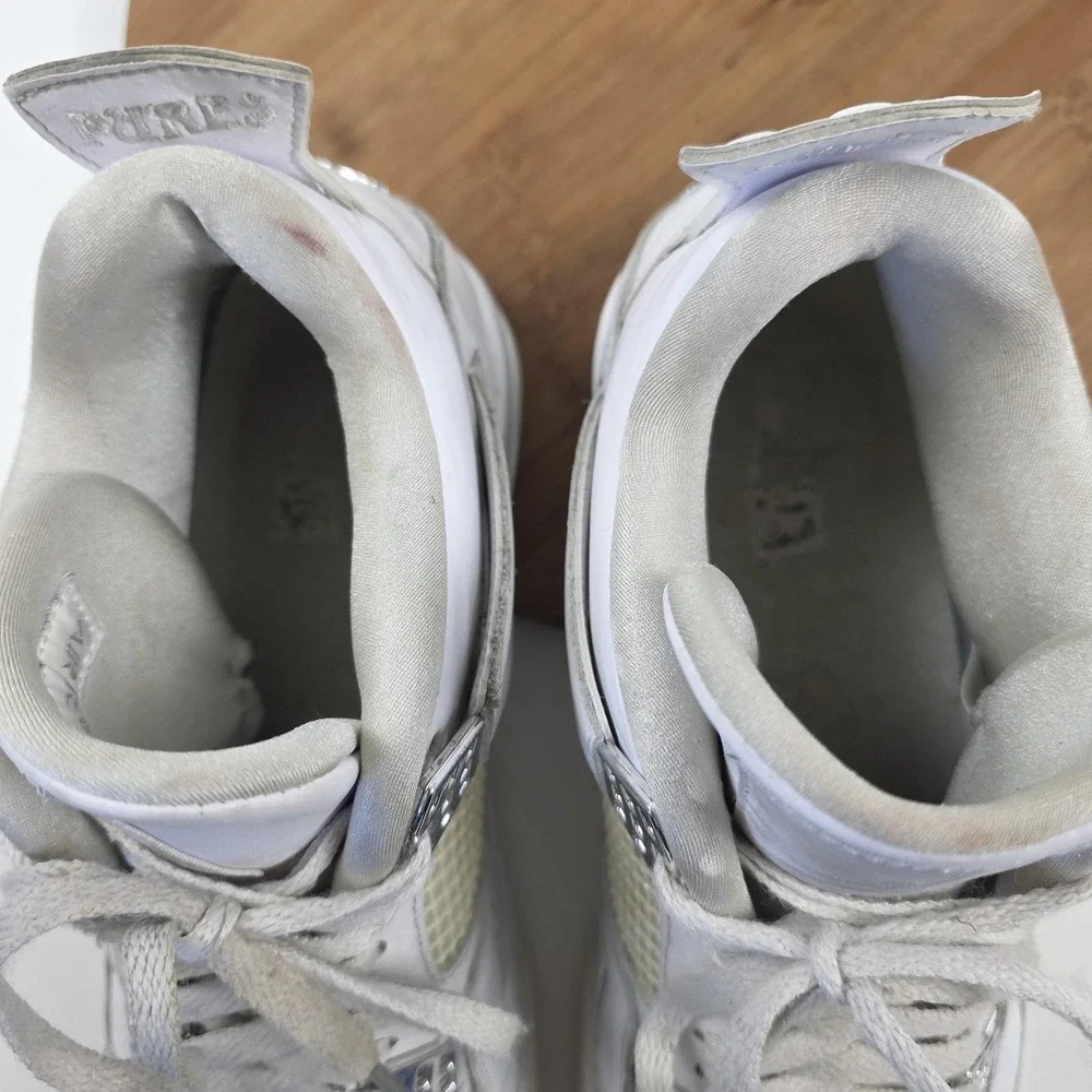 Nike Air Jordan 4 Retro Pure Money Shoes Mens Size 11.5‎ White Silver 308497-100